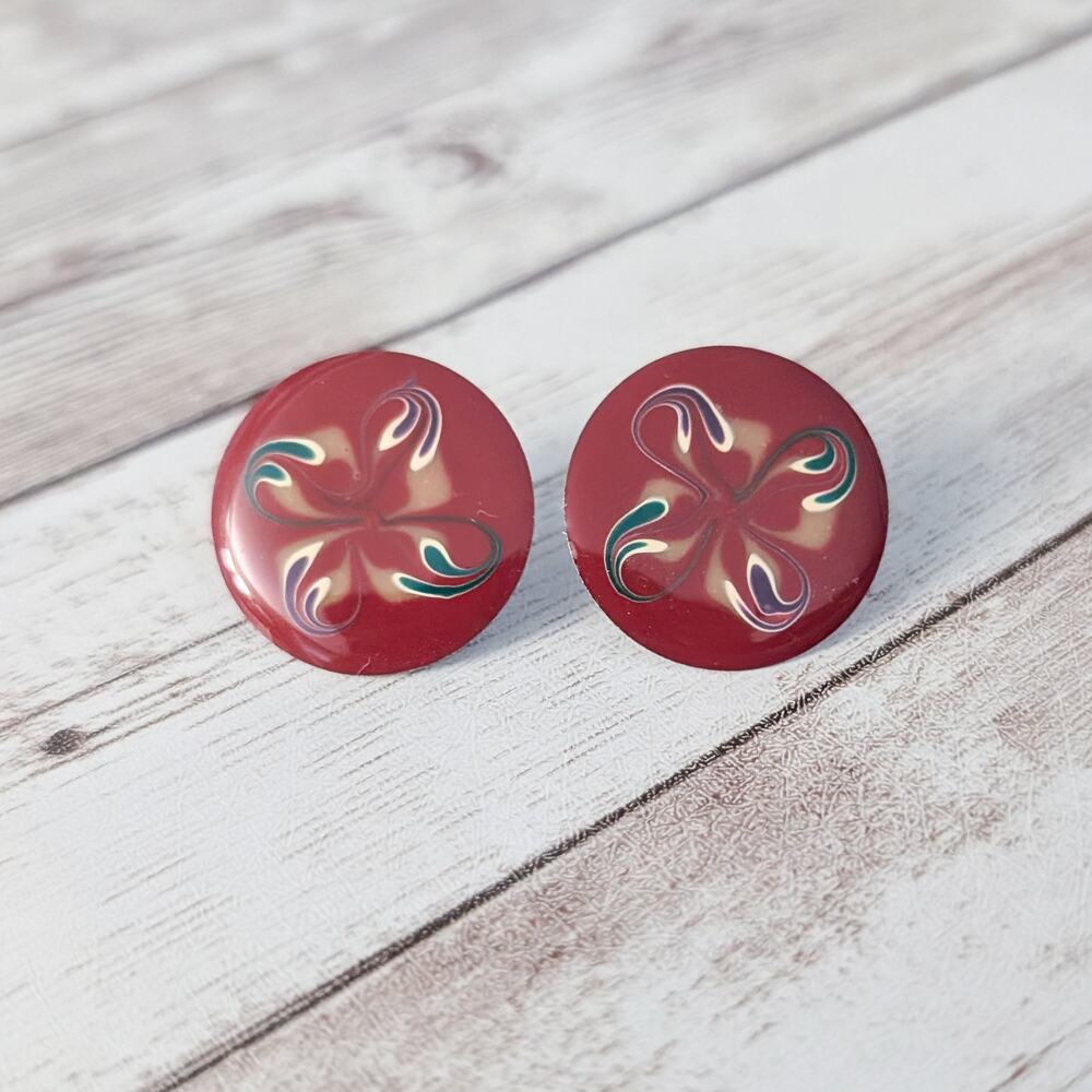 Vintage Stud Earrings Stunning Red with Design Statement